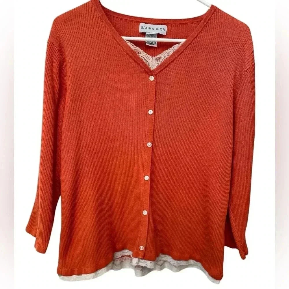 SAG HARBOR Y2K Lace Pullover Sweater Women’s XL Orange
